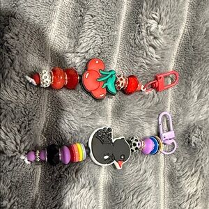 Vibrant Cherry and Duck Charm Keychain Set